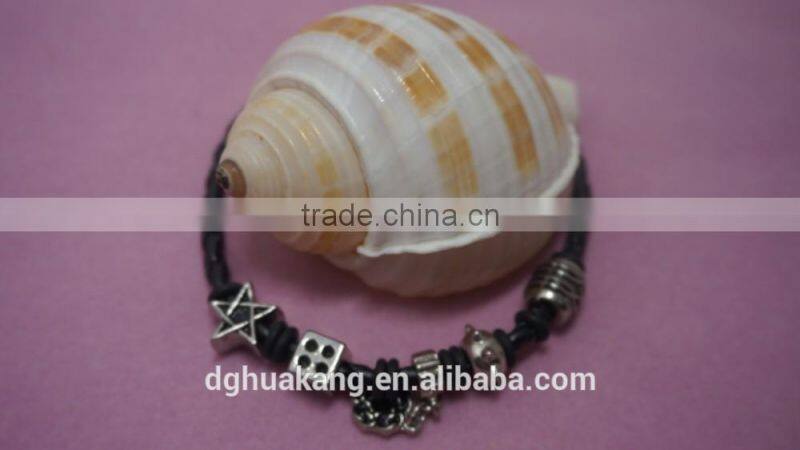 Superthin braided leather cord carabiner closure bracelet