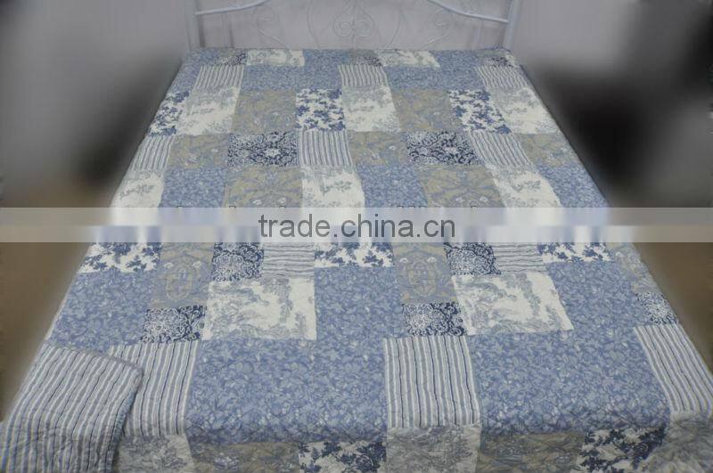 2015 high quality fake patchwork microfiber quilt set bedding set