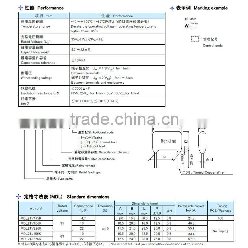 Resin Coated Metallized Polyester Film Capacitors--MDL21V475K