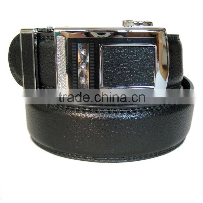 Beyond Men's Formal Black Second Layer Real Leather Ratchet Dress Belt with Slider Buckle