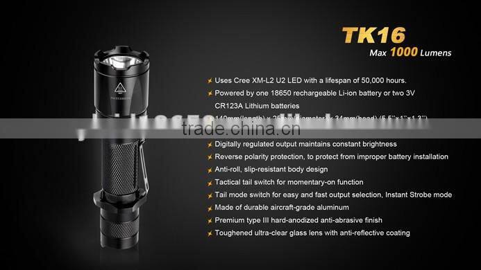 Fenix TK16 dual tactical tail switch 1000 lumen rechargeable tactical flashlight