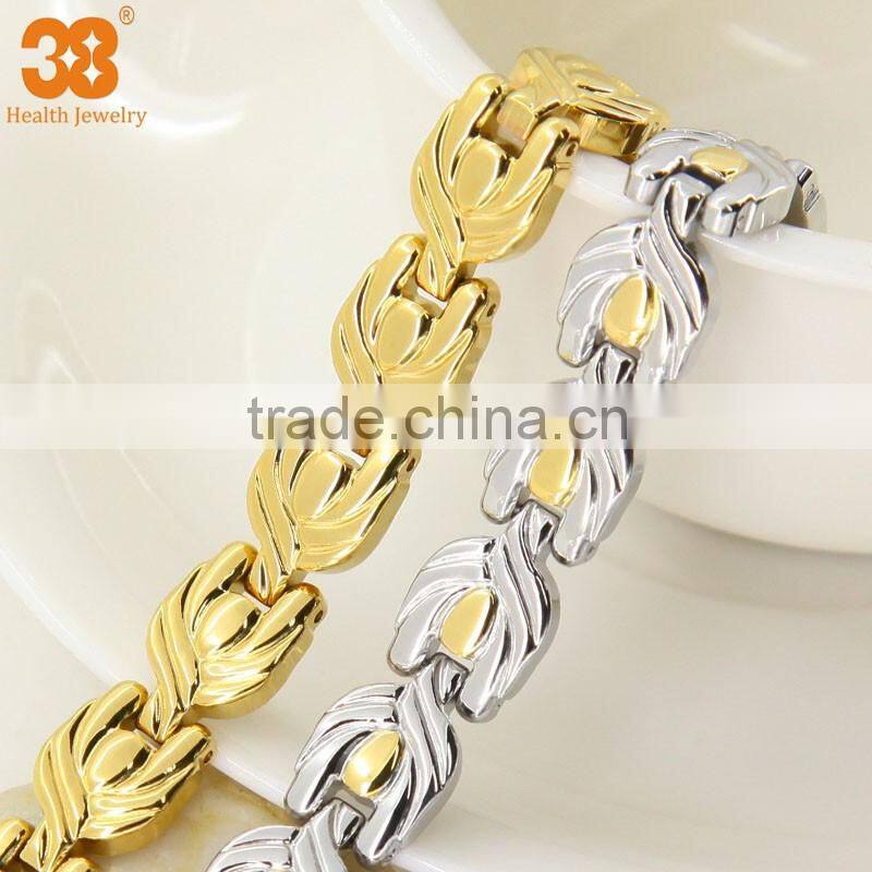 bio energy bracelet with silver-gold magnetic watch strap