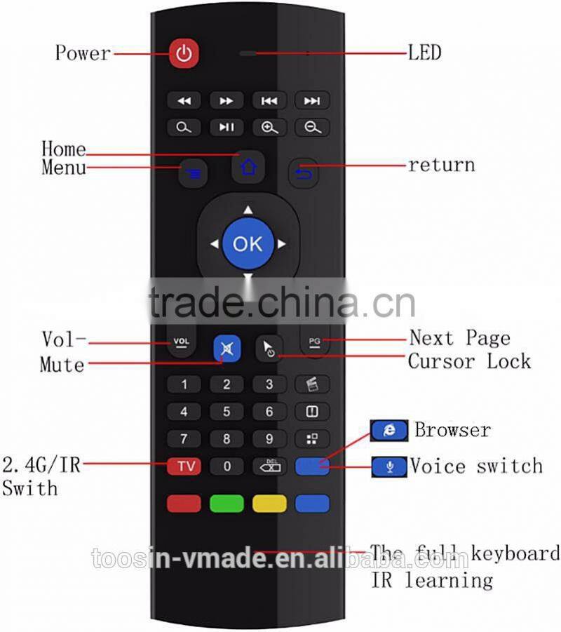 Portable 2.4G Wireless Remote Control Air Fly Mouse Keyboard for Android TV Box PC
