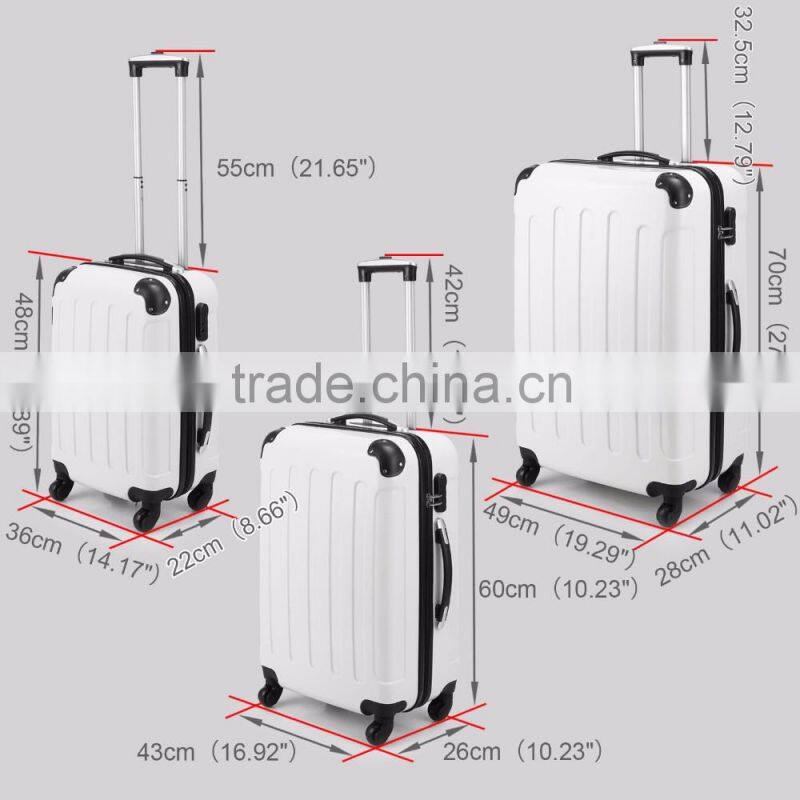 New 3PCS Silver Carry On Luggage Set Trolley Suitcase Travel Bag Spinner ABS PC