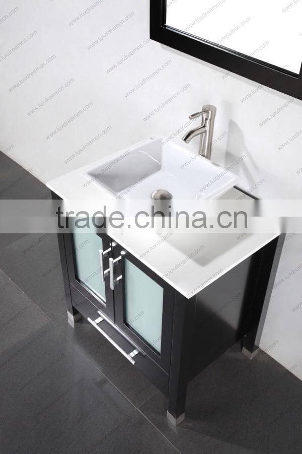 Ceramic diamond vessel solid wood bath furniture with matel legs