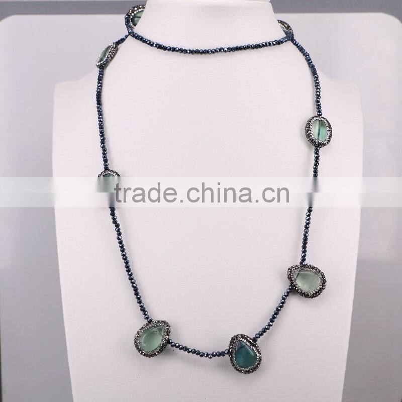 Natural Turquoise Necklace, with 3mm Hematite Beads Necklace, Double Horn Pendant Charm Beaded Gem stone Natural Stone Necklace