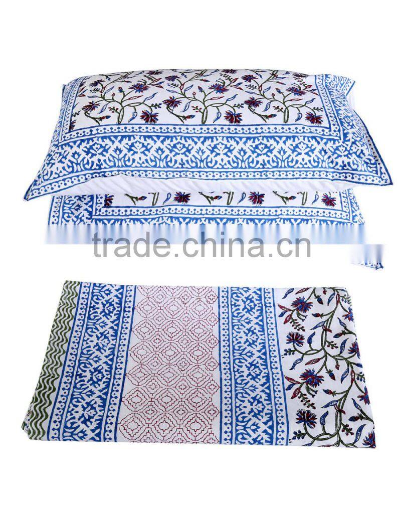 Jaipuri Hand Block Printed One Double Bedsheet With Two Pillow Covers