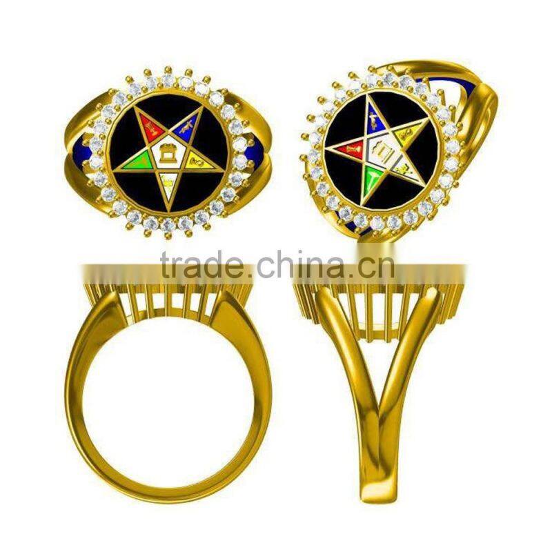 Jingli Jewelry copper alloy gold plated eastern star rings, custom masonic OES charm rings for women (HG-048)