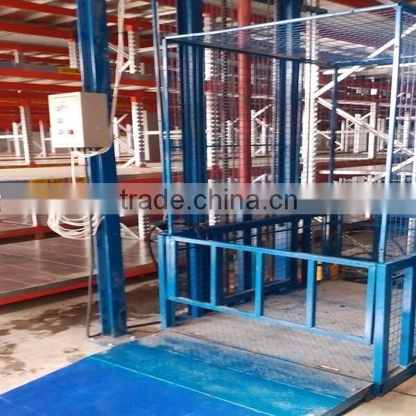 Good efficiency guide rail hydraulic cargo elevator vertical goods lift platform