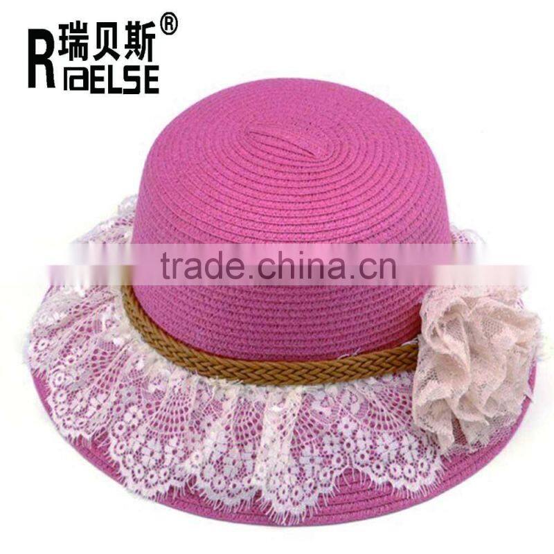 Wholesale kids straw hats girls beautiful flower sun hats