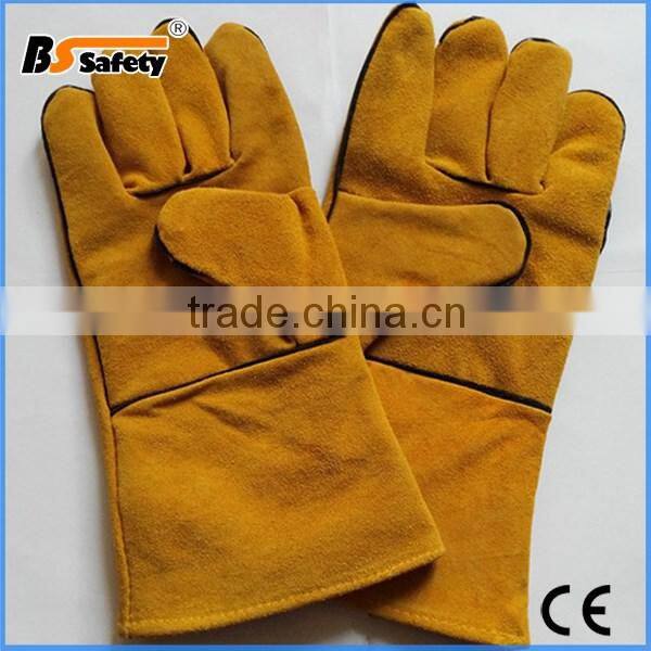 BSSAFETY China supplier 2015 wholesale yellow leather welding work gloves mens