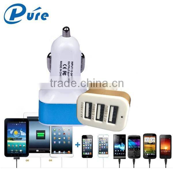 3 ports 3A output 3 usb car charger with very low price colorful charger for smartphone tablet