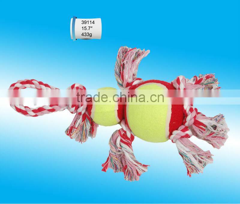 Cotton or nylon "8" shape dog rope happy pet toy with two balls
