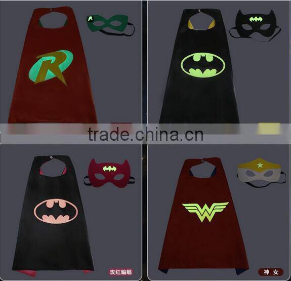 Quality Customized Luminous Logo Printing Glowing in Dark Superhero capes and mask