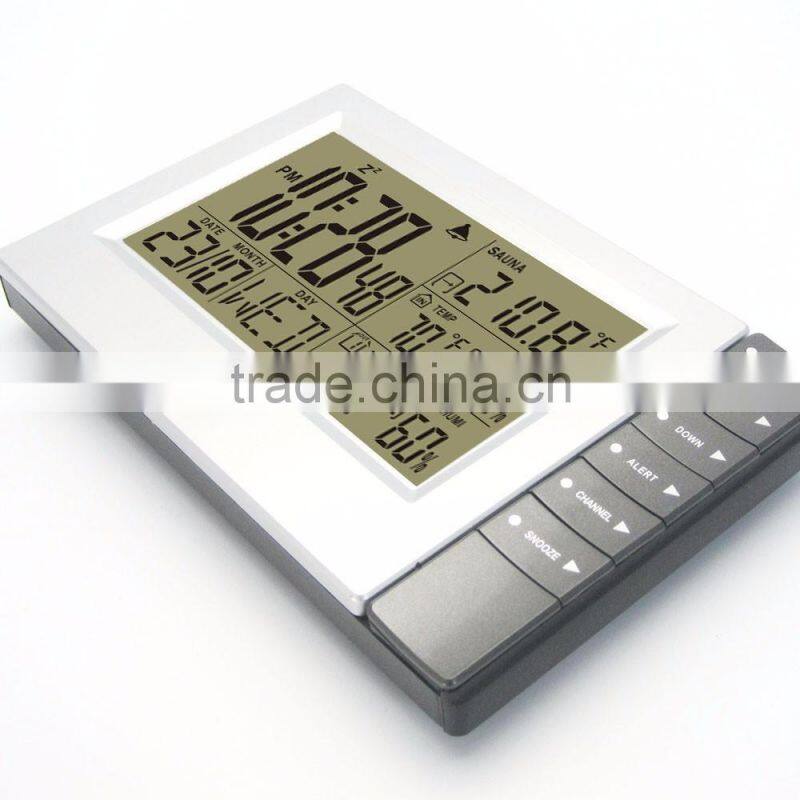 433MHz Wireless RF RCC Weather Station with Indoor Outdoor Thermometer Hygrometer Sauna Temperature Clock 3 Transmitters