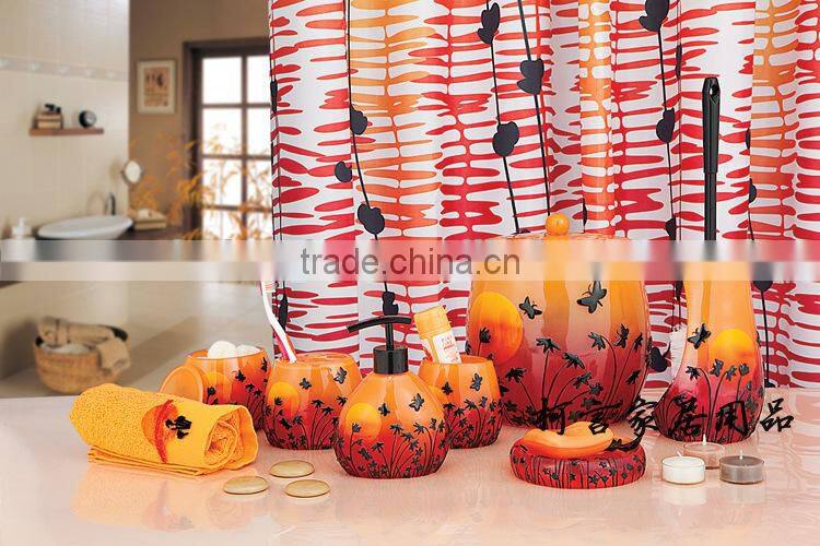 Resin black bathroom sets 7pcs, trash can, toothbrush rack, soap dish, candle holder,