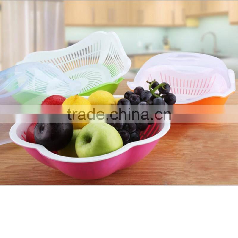 Fruit And Vegetable Drainer Basket With Lid , Plastic Drain Basket