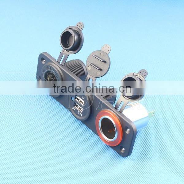 Panel Mounted 12V Car Cigarette Lighter Socket Dual USB Charger Socket Power Adapter Outlet Splitter