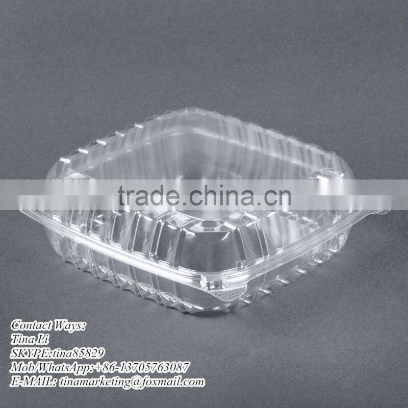 Cheap Price Clamshell Plastic Cake Container Carrier with Hinged Lid, Clear Plastic Take Out Food Packaging Box for Salad