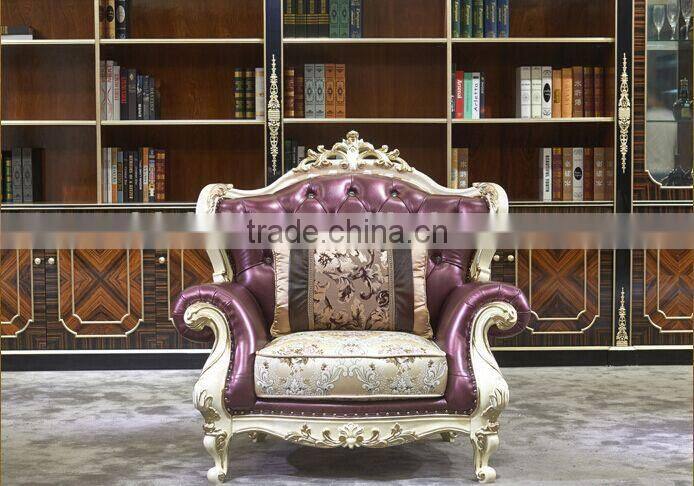 European Style Palace Princess Living Room Sofa Set, Elegant Purple Solid Wood with Leather Furniture Sofa (BF01-ML036)