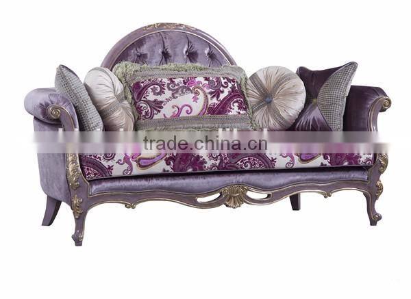 Elegant Purple ButtonTufted Couch Sofa, Hand Engraved Wooden Sofa Living Room Furniture, Retro Style Chesterfield Sofa Set