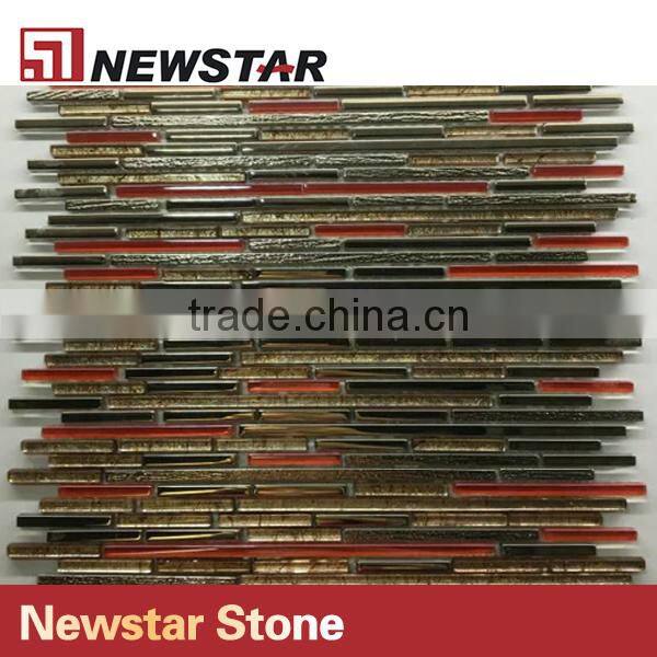 Newstar Black Random Strip Bamboo Tile Crystal Glass Bathroom Mosaic