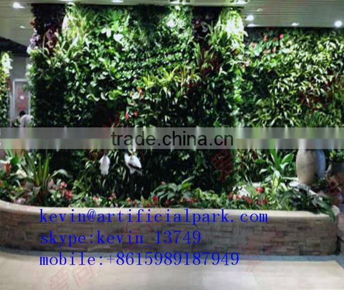 Decorations artificial living wall for indoor plastic big green leaves fake vertical green wall