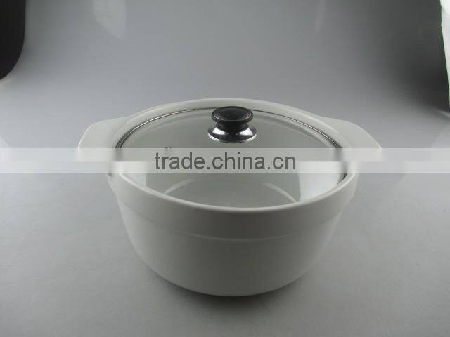 Wholesale white ceramic tureen/cookware with glass lid in stock