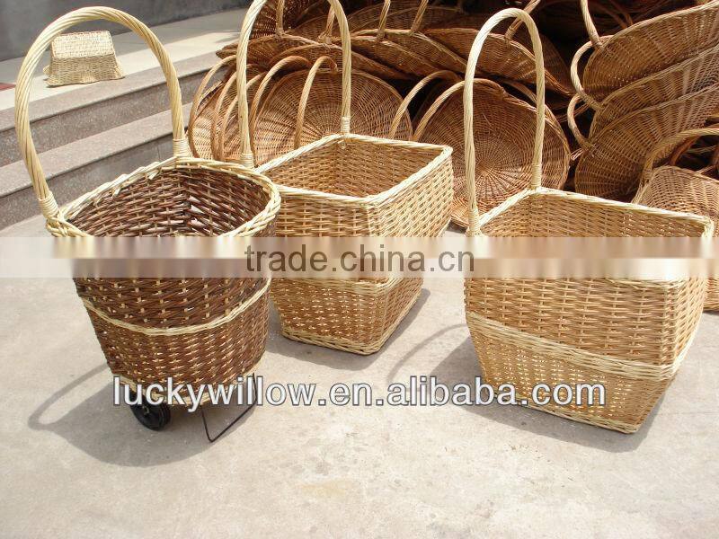 countryside style willow wicker wheelie shopping basket trolley(manufacture)