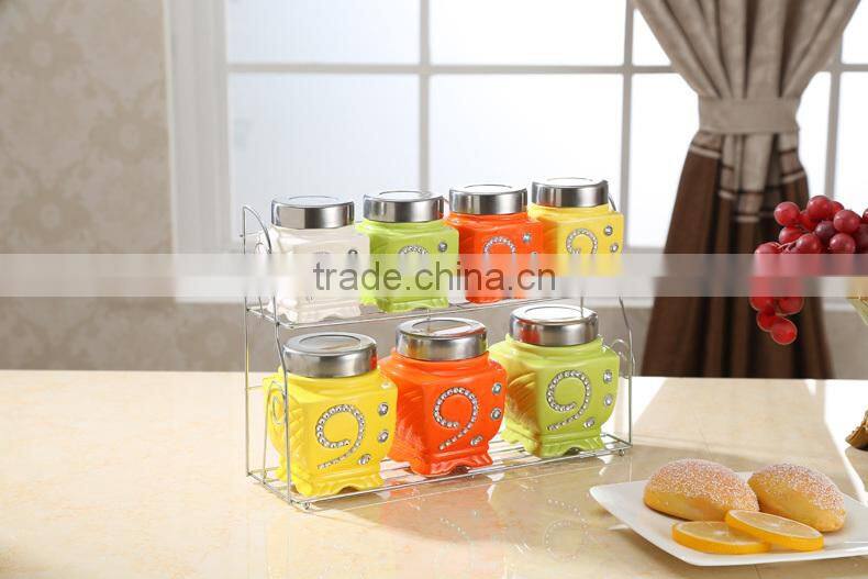 ceramic canister set with stainless metal frame