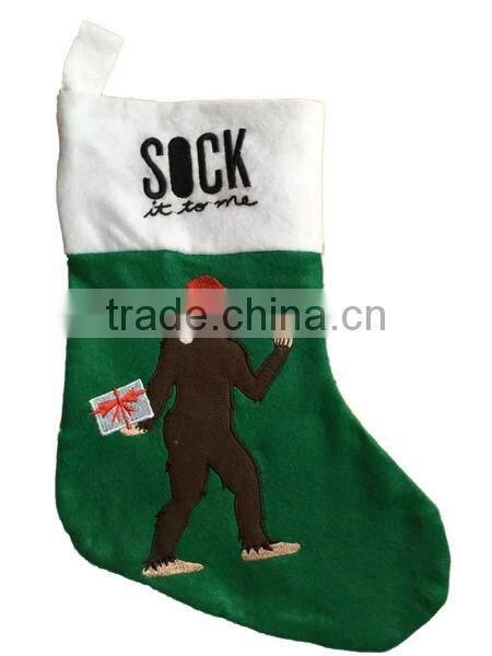 Manufacturer china new products green polyester fireside stocking wool felt Christmas sock wholesale with dress up man