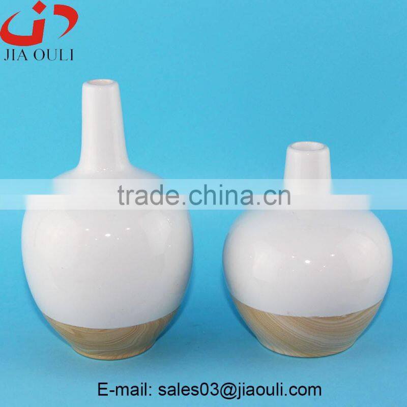 Hot sales glazed ceramic wooden finish home decor vase, modern ceramic vases