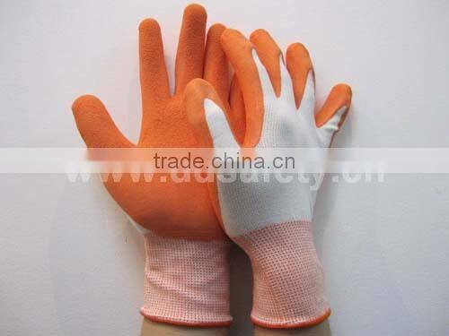 DDSAFETY 2017 13G White Seamless Nylon Gloves with Orange Latex Foam Plam Coated