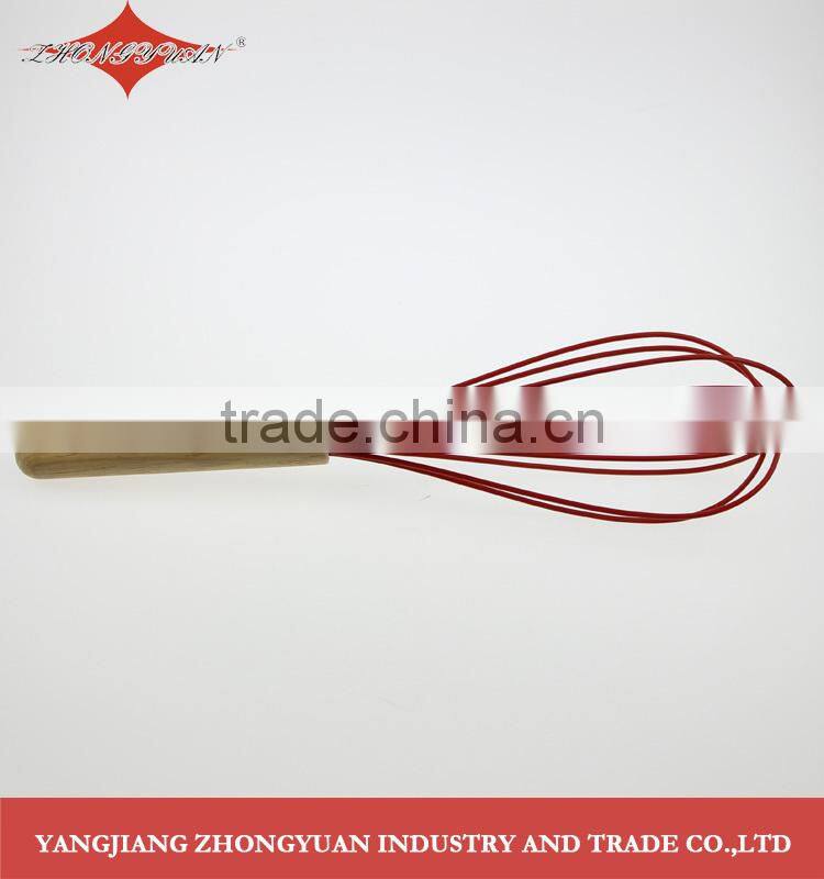 Best quality 12" Silicone coated wires egg whisk with wooden handle