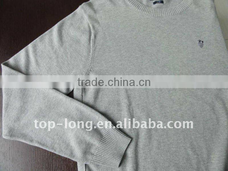 Men Long sleeve plain pullover sweater of 100%cotton