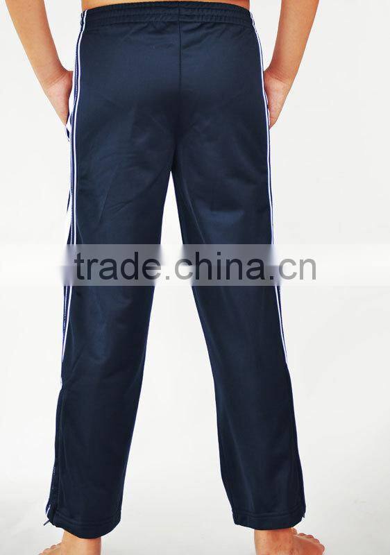 Hotest sale sport pants 200g polyester tricot with inner brushed pants with zipper on hem
