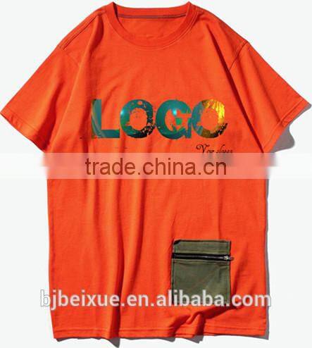 round neck high quality plain no label organic cotton pocket nylon spandex men t-shirt