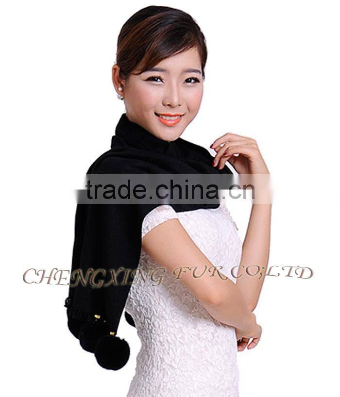 CX-B-P-42C Fur Ball Fashion Women Pashmina Wide Shawl