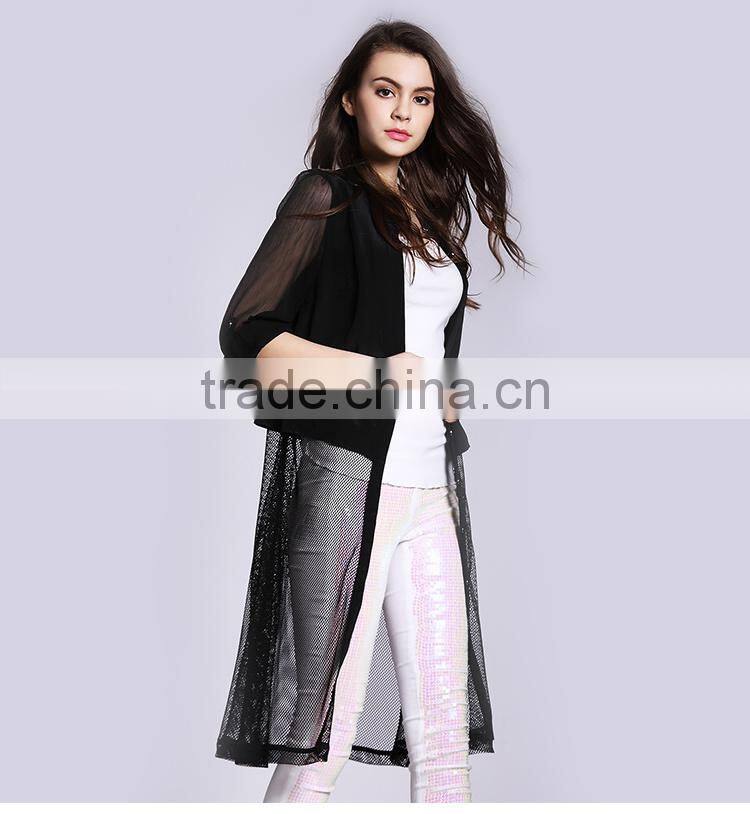 HOYUGO 2015 spring new middle long fashion real silk transparency coat