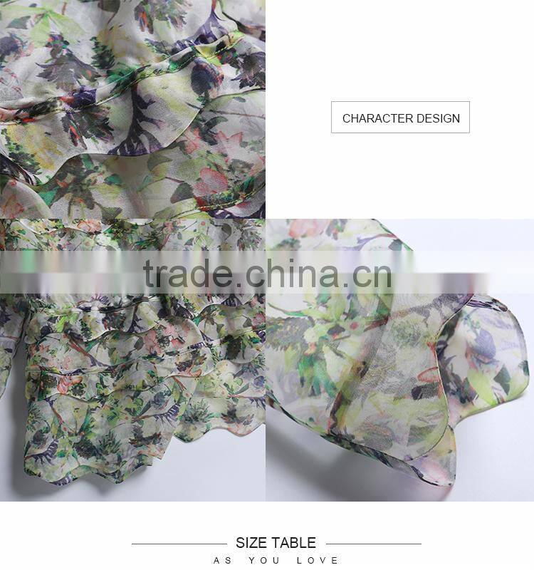 2015 HOYUGO summer organza printed sexy blouses