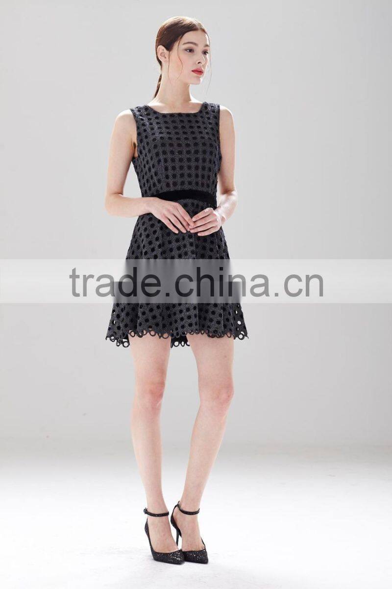 Black Hole Pattern Ladies Fresh Style Smart Crochet Casual Dress SR-D9783