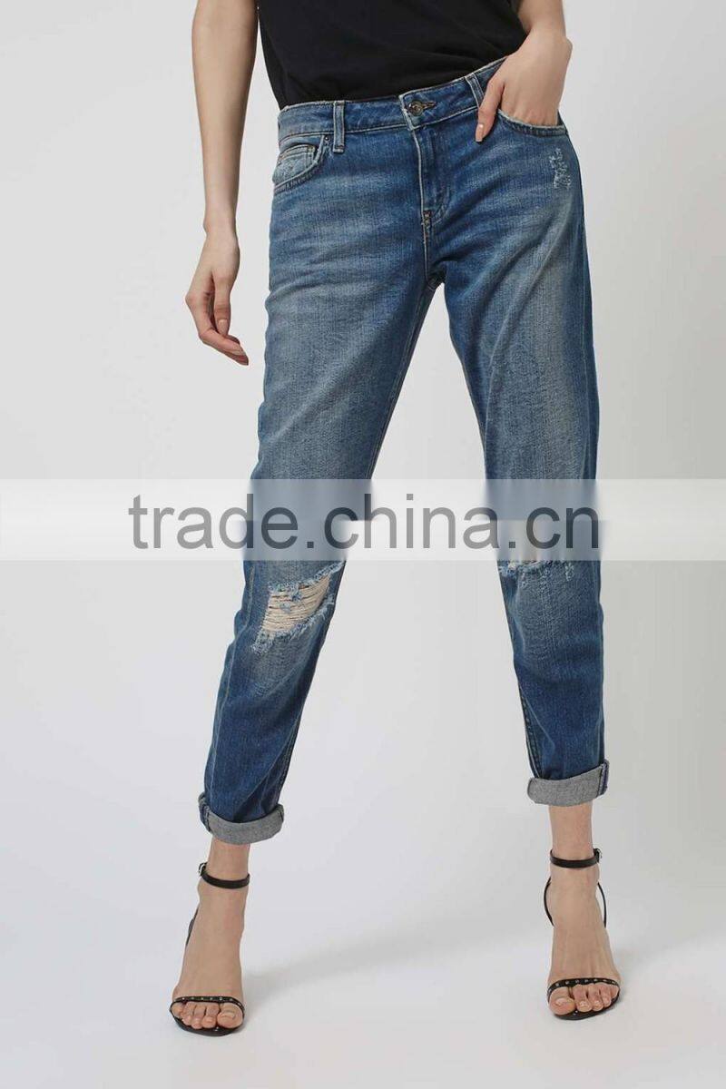 Wholesale price jeans denim jeans women ripped out damaged pant