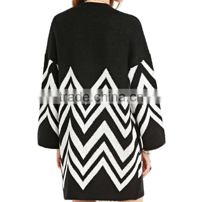 custom dolman sleeves chevron-patterned front open womens knitted cardigan