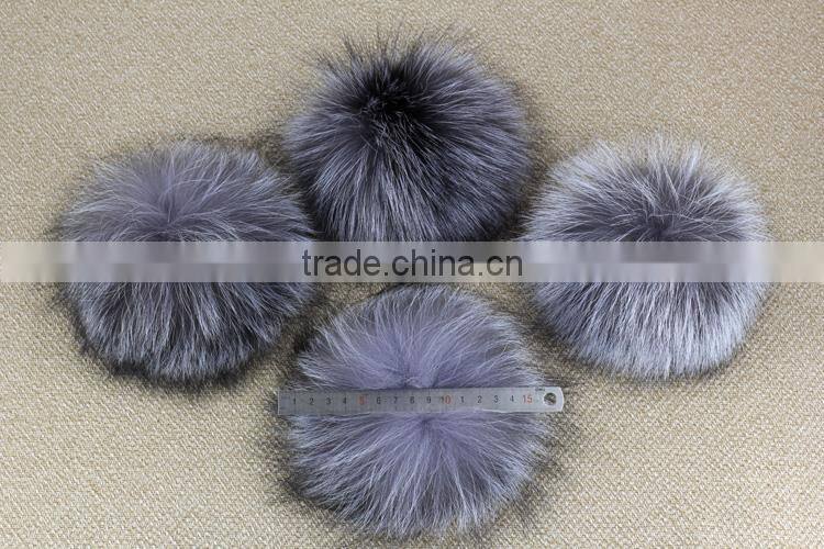 high quality 15cm fox fur real sheep wool knit beanie hat with fox fur ball