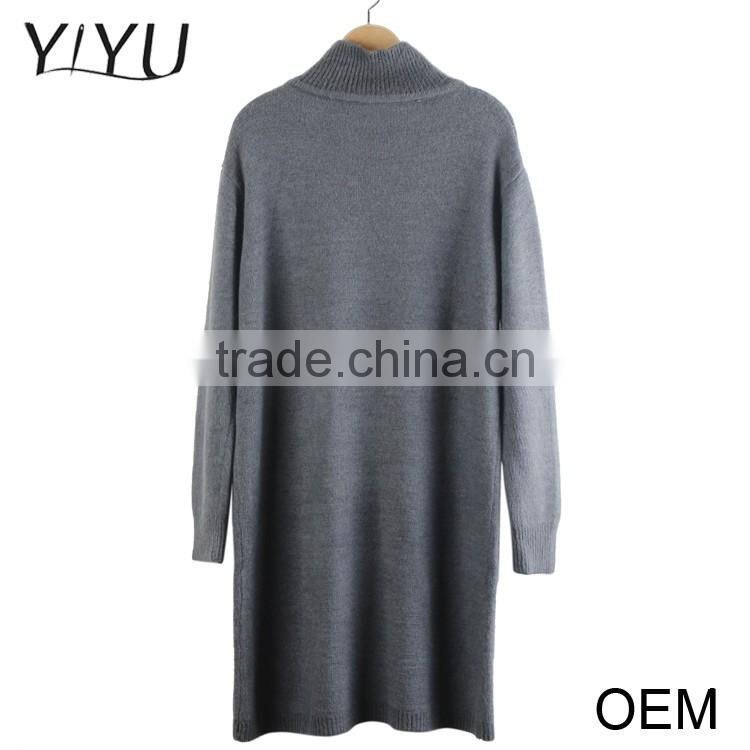 Clearance cheap ladies dark grey diamond jacquard stand collar long pullover sweater