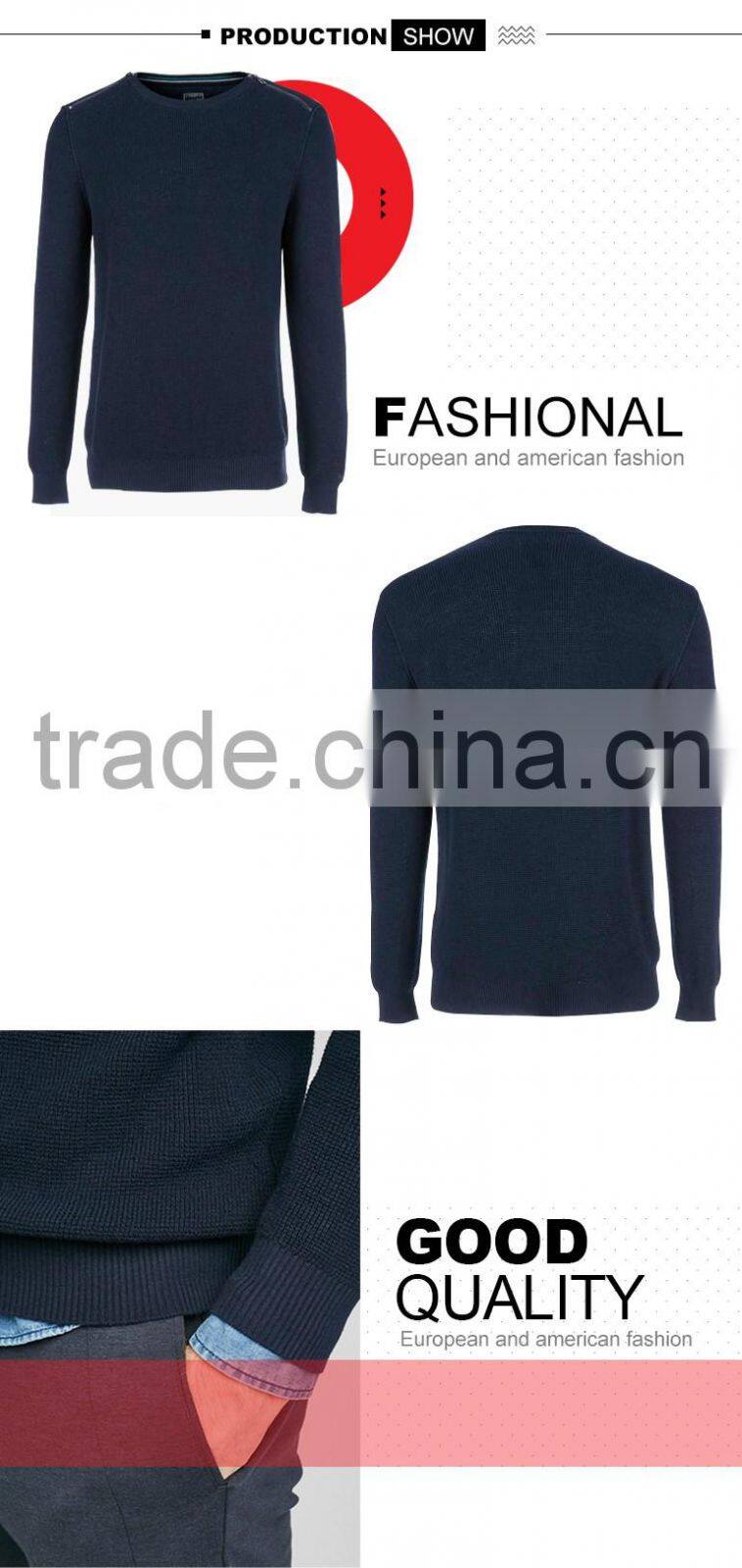 2017 cotton design pullover crewneck sweater for men with zipper