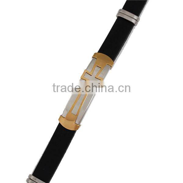 Custom Personalized Gold Plated Black Cross 304 Stainless Steel Silicone Wrist Band Custom Debossed