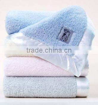 100% polyester satin baby blanket with applique embroidery