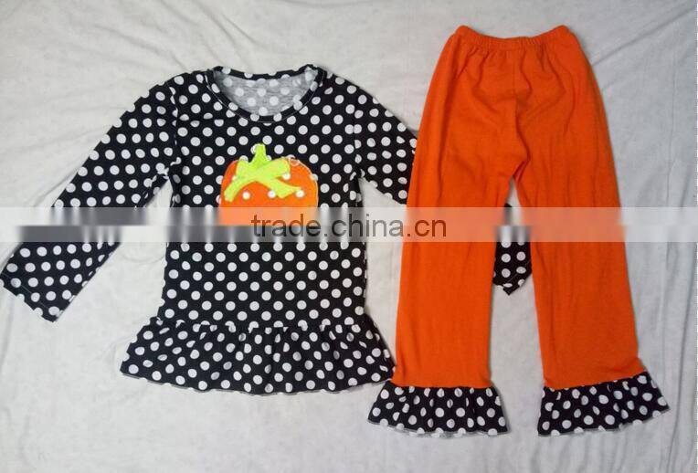 Fall Baby Clothes Girls Orange Top and Pant Ruffle Outfits For Kids in Halloween