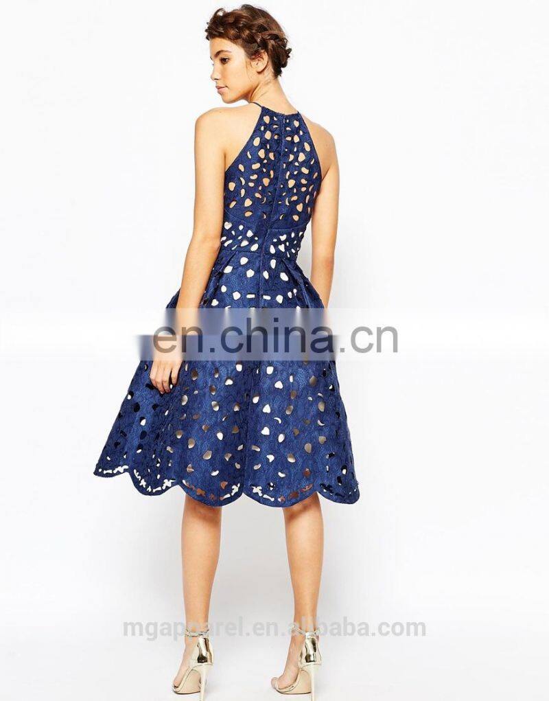 High Neck Lace Cutwork Full Short Sexy Free Prom Dress